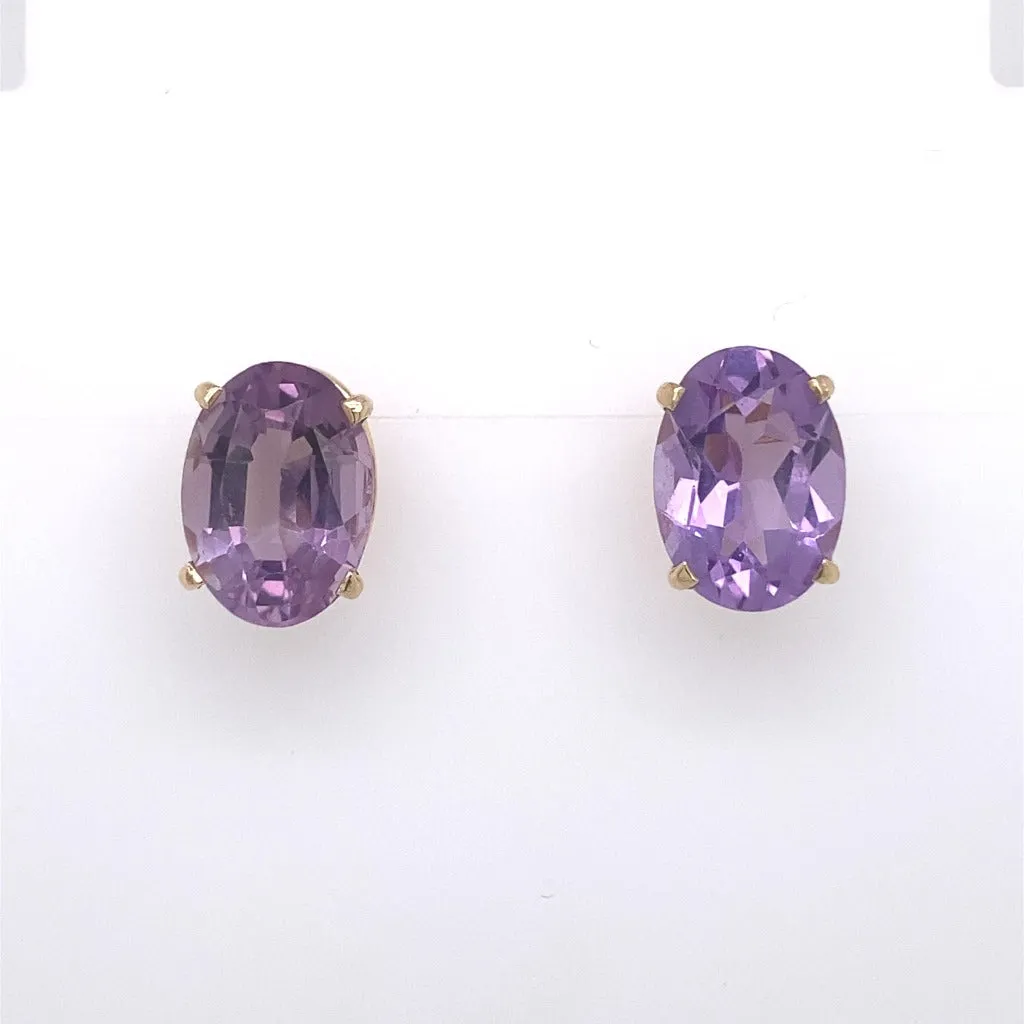 Oval Amethyst Studs in 14kt Yellow Gold