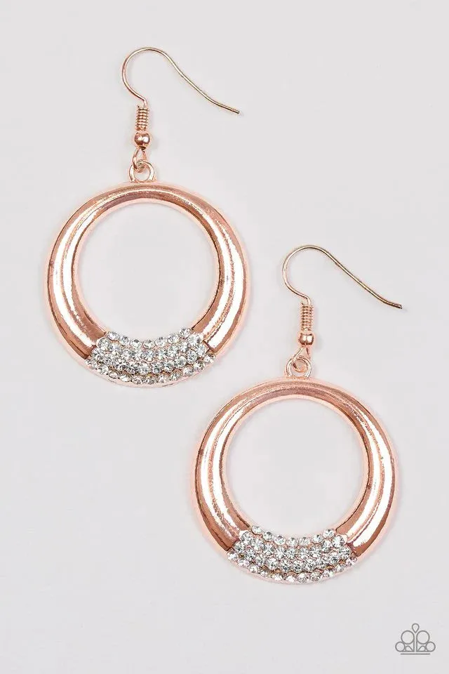 Paparazzi Earring ~ Dip It Low - Rose Gold