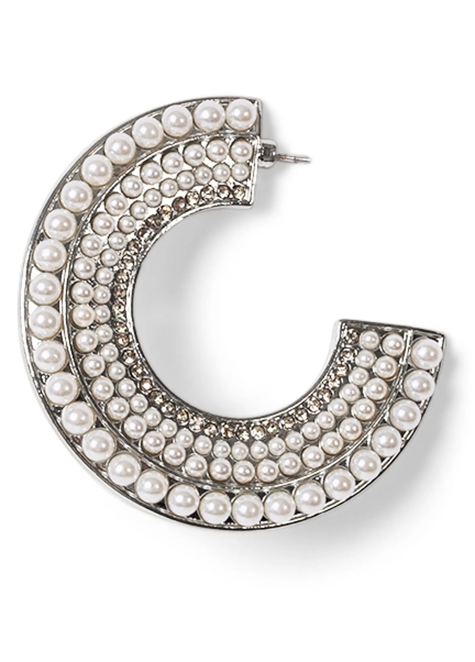 Pearl Half Hoop Earrings - Beige