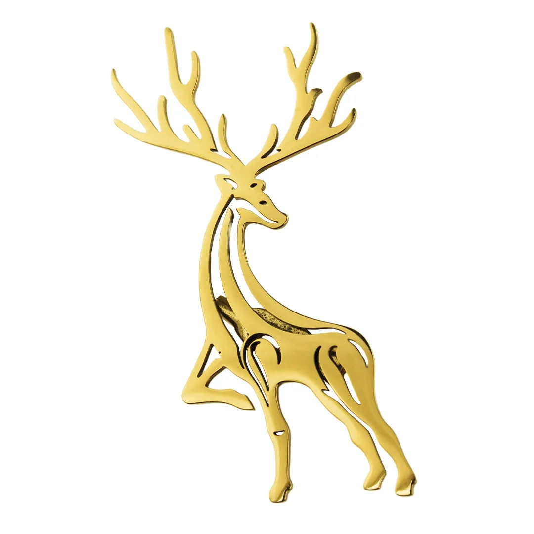 Peluche Snowbound Stag Golden Stainless Steel Lapel Pin for Men