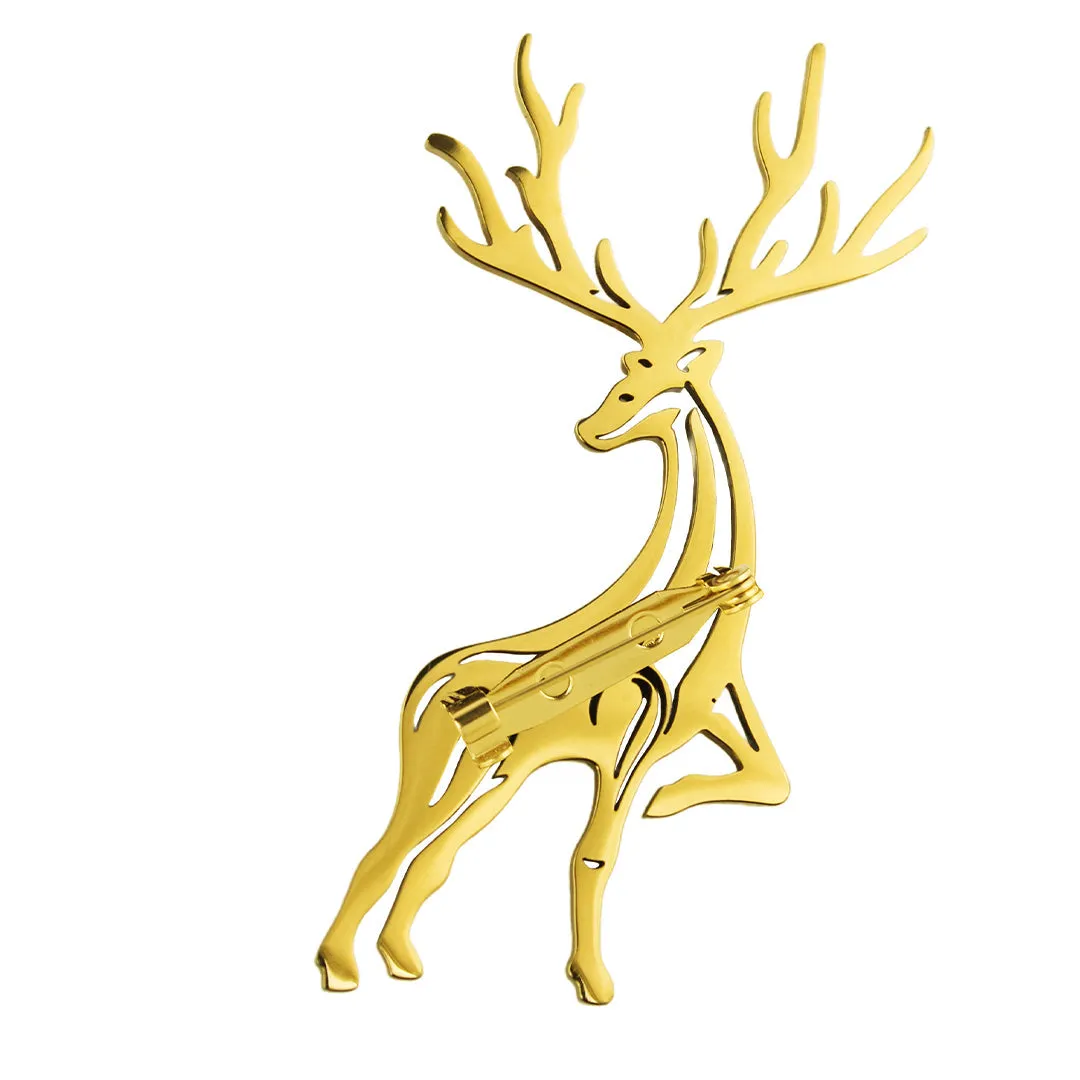 Peluche Snowbound Stag Golden Stainless Steel Lapel Pin for Men