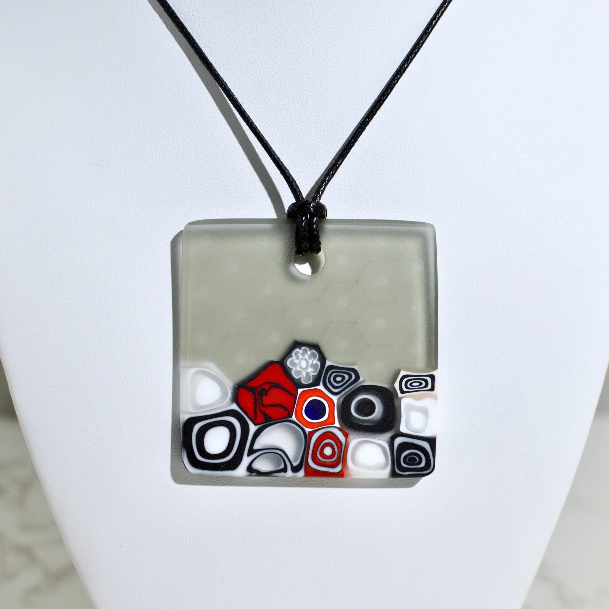 Piastra Millefiori Black Glass Pendant Necklace, Made in Italy