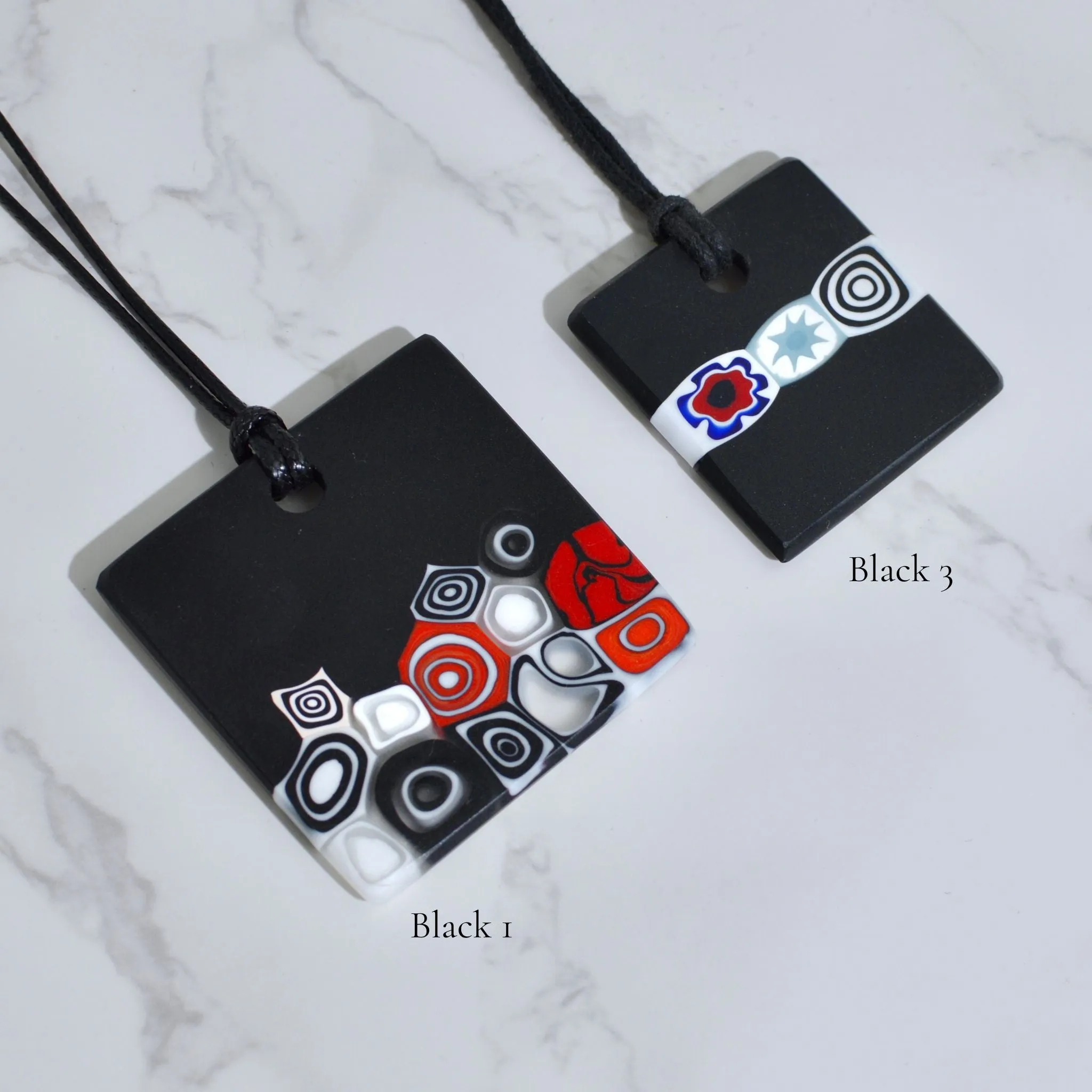 Piastra Millefiori Black Glass Pendant Necklace, Made in Italy