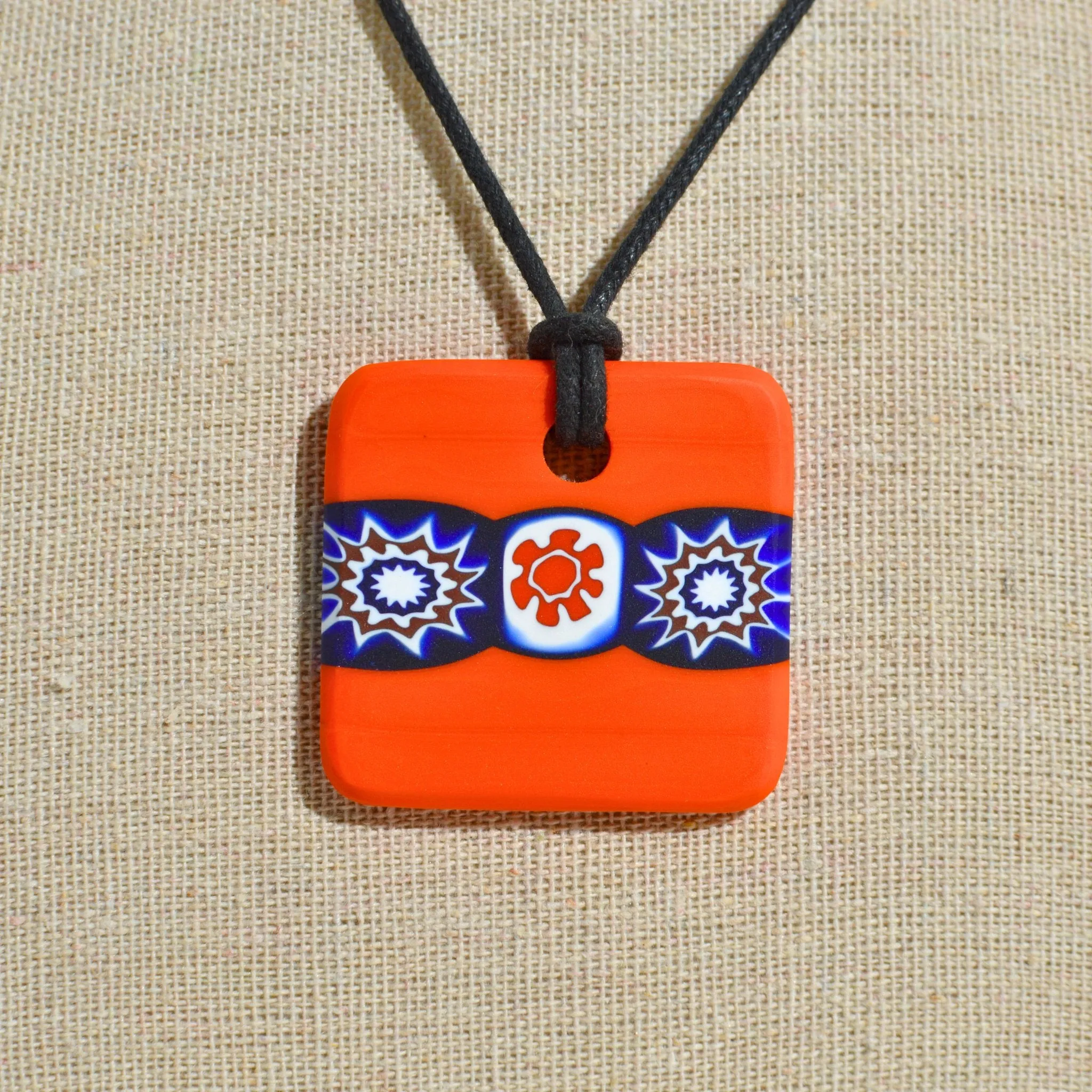 Piastra Millefiori Orange Glass Pendant Necklace, Made in Italy