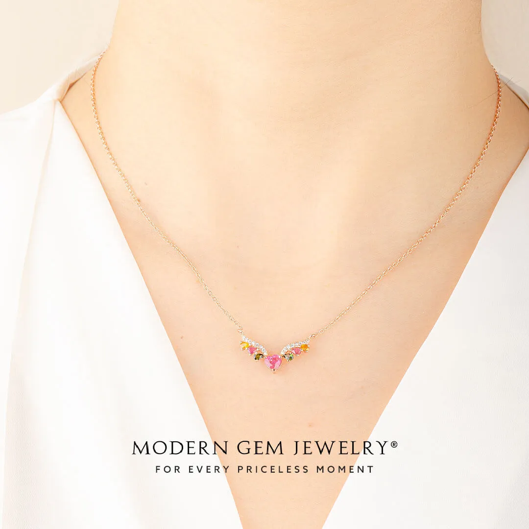 Pink Heart Necklace with Tourmaline