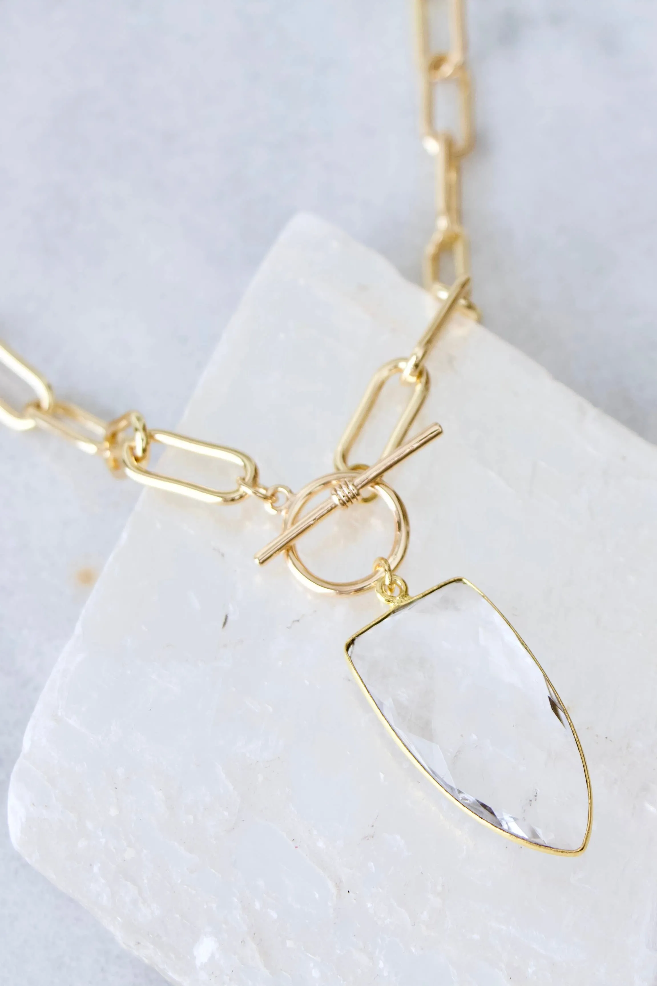 Quartz Toggle Paperclip Necklace