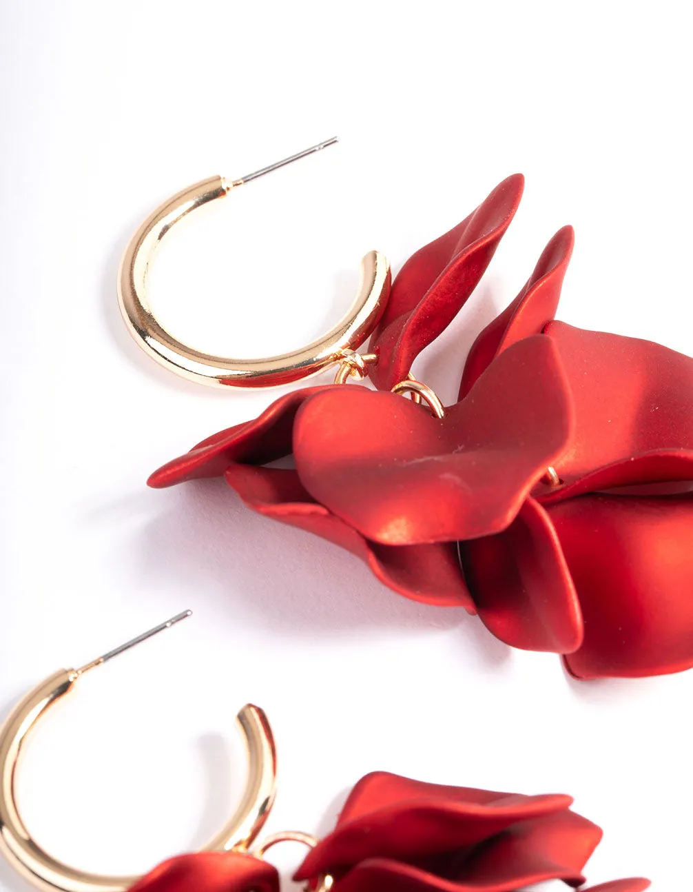 Red Coated Petal Huggie Earrings