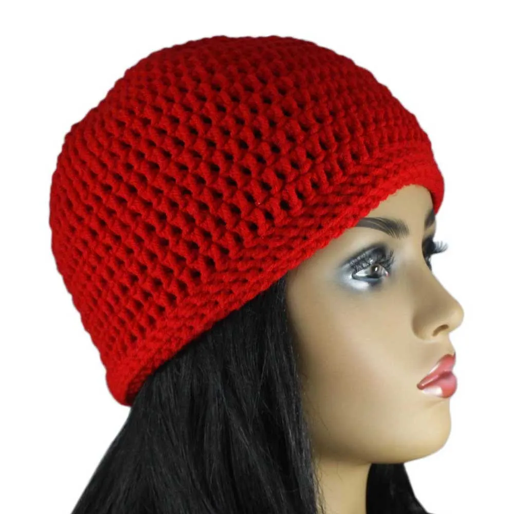 Red Crochet Beanie Hat Medium/Large - JMCH22ML