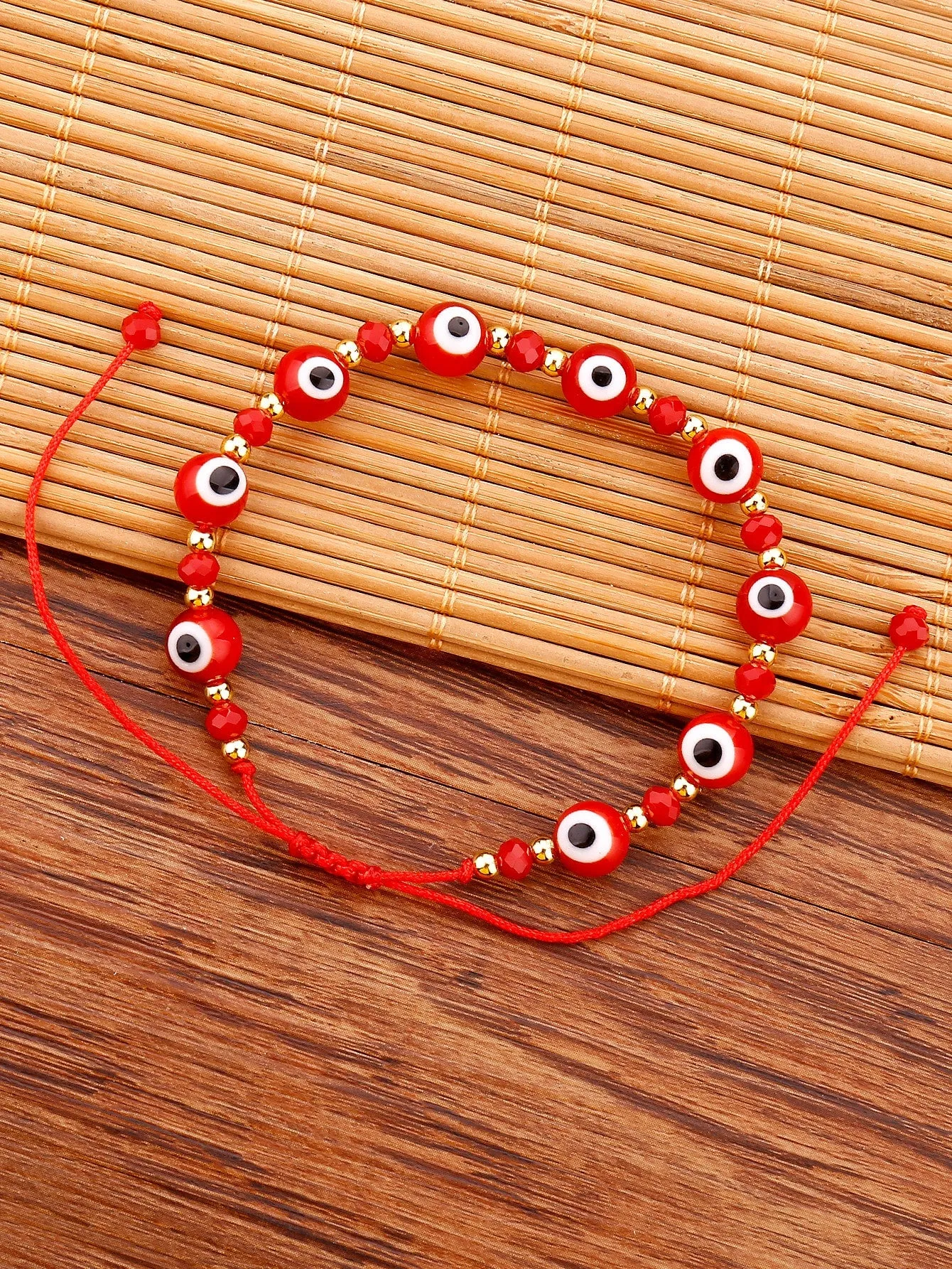 Red String Evil Eye Decor Beaded Bracelet Boho Crafted Creative Beads Adjustable