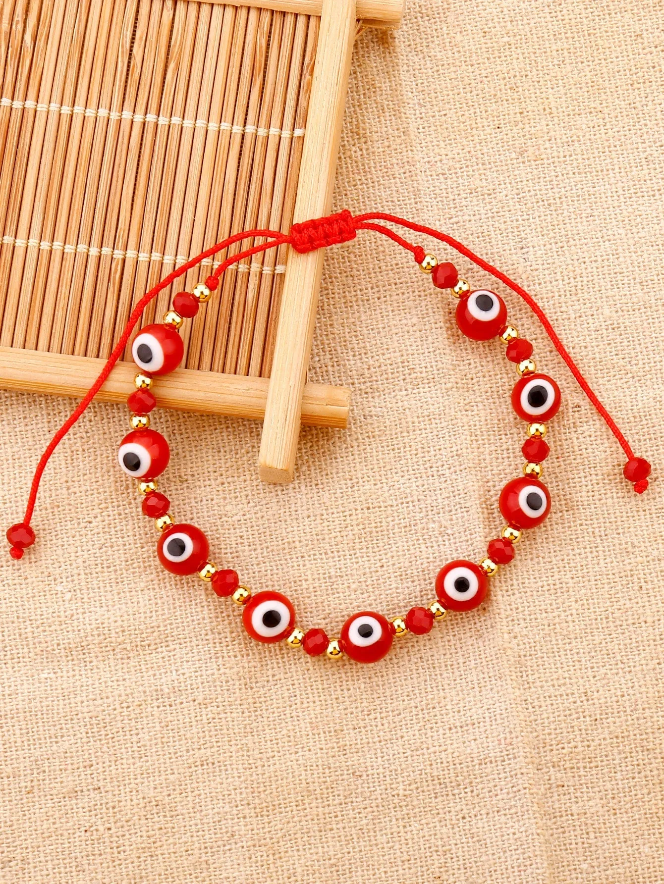 Red String Evil Eye Decor Beaded Bracelet Boho Crafted Creative Beads Adjustable