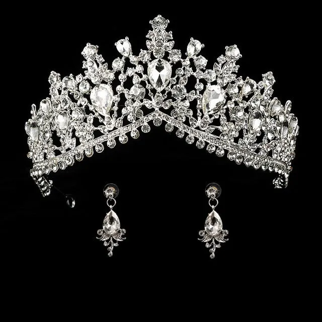 Rhinestone Crystal Tiara with Earrings Party Wedding Jewelry Accessory