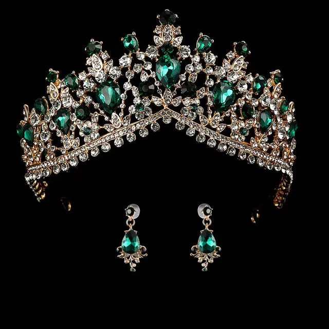 Rhinestone Crystal Tiara with Earrings Party Wedding Jewelry Accessory