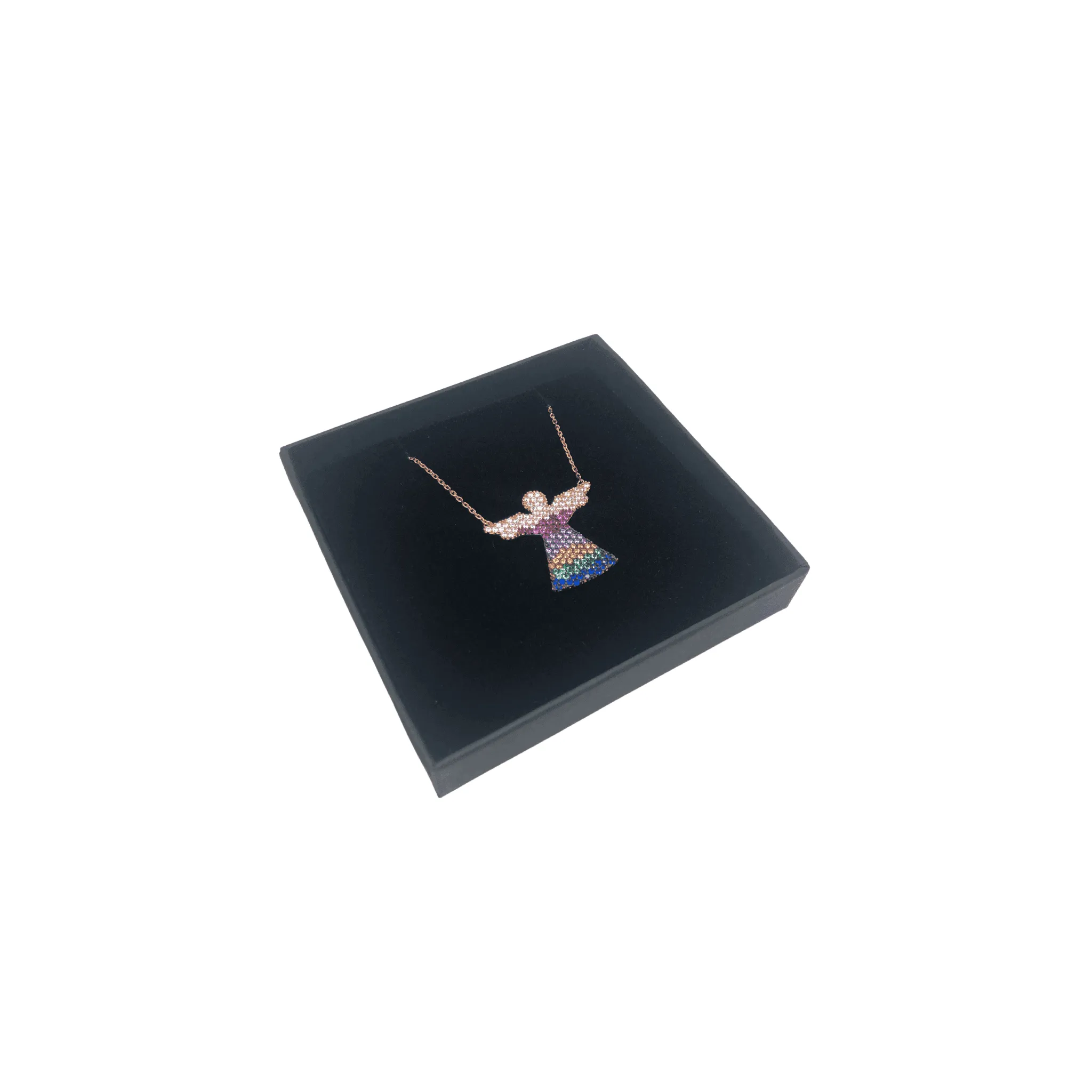 Rose Gold and Sterling Silver Angel Necklace with Colourful Crystals