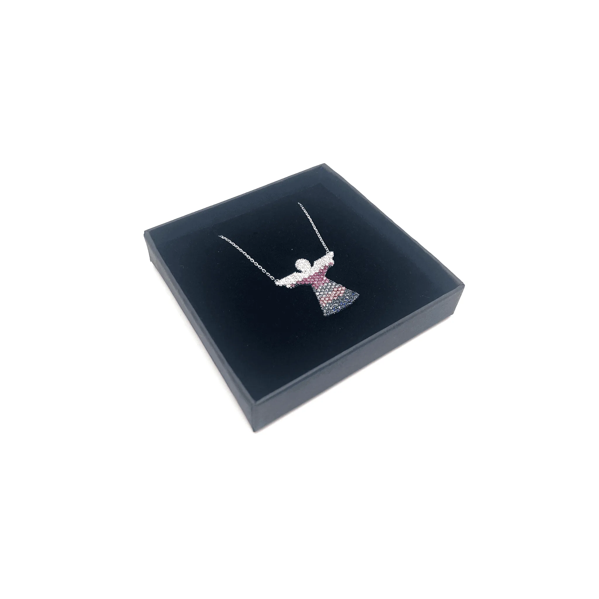 Rose Gold and Sterling Silver Angel Necklace with Colourful Crystals