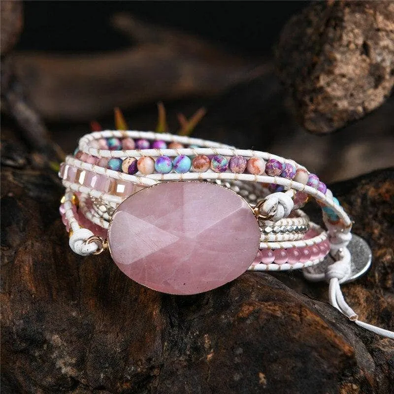 Rose Quartz & Mixed Natural Stones 5 Strands Bohemian Bracelets