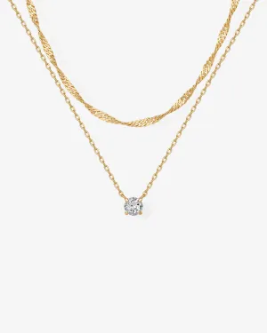 Round Solitaire Layered Necklace Set