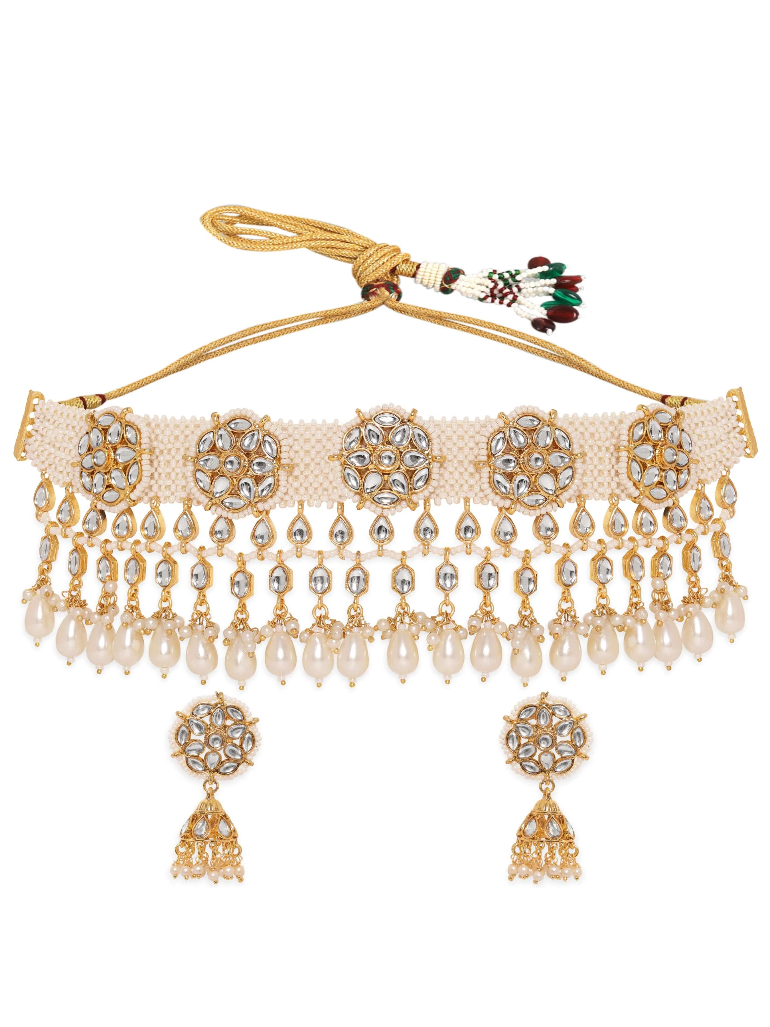 Rubans Opulent Reverie 22K Gold Plated Kundan and Pearl beaded Choker jewelry Set