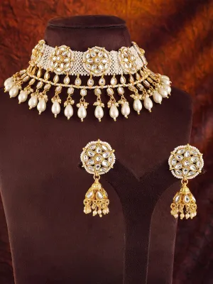 Rubans Opulent Reverie 22K Gold Plated Kundan and Pearl beaded Choker jewelry Set