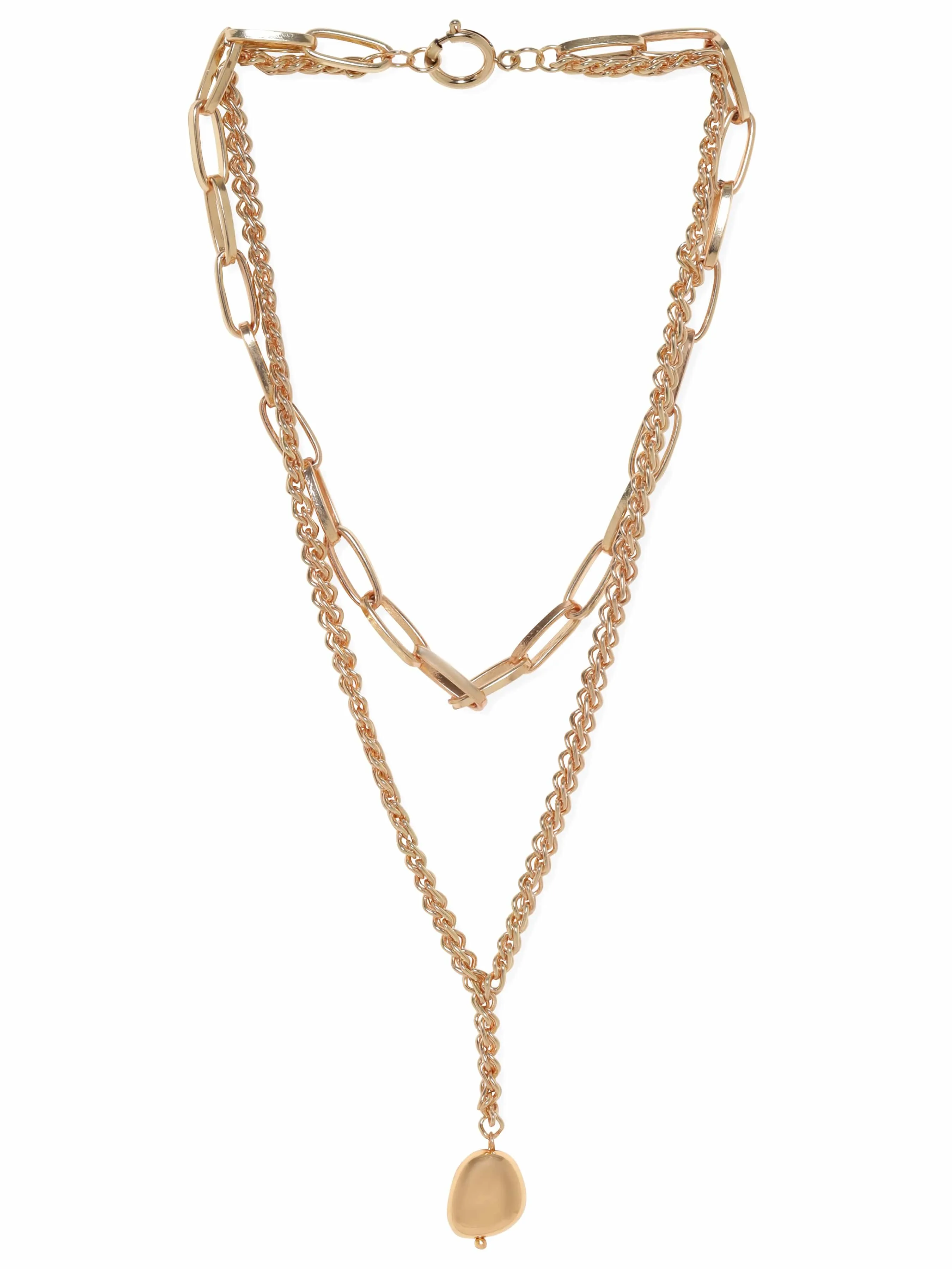 Rubans Voguish 18K GOld plated Link & Rope Chain layered necklace