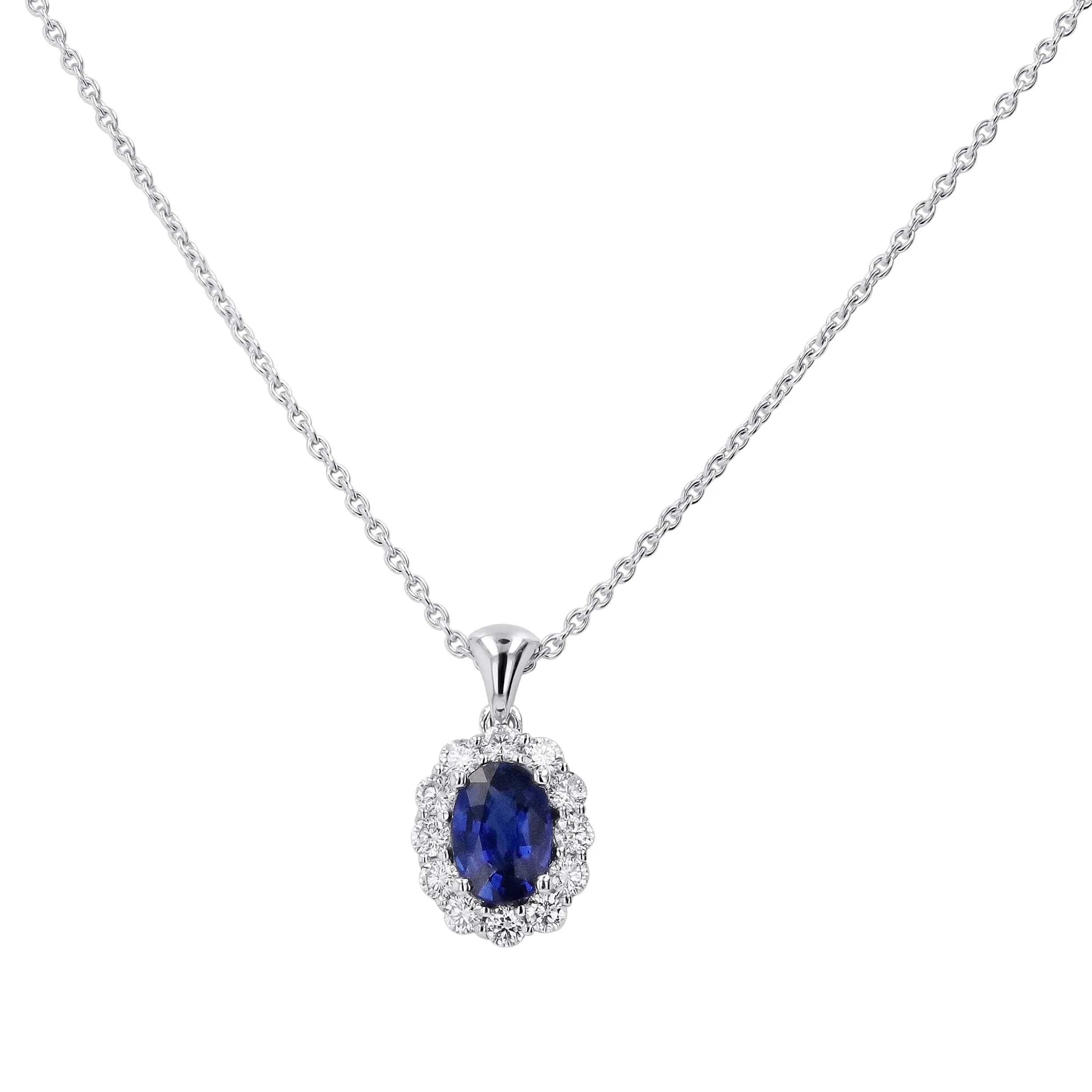 Sapphire & Diamond Halo Pendant Necklace