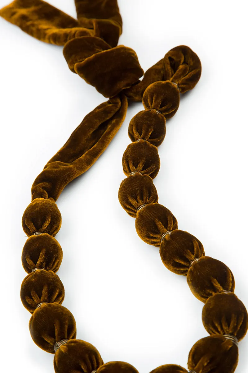 Short Gold Silk Velvet Bead Necklace