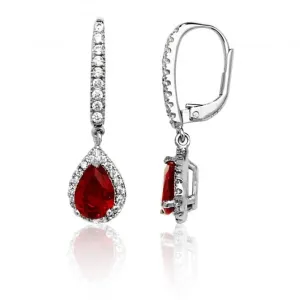 Silver & Co Red Pear Shape White Cubic Zirconia Drop Earrings SEG0081RU