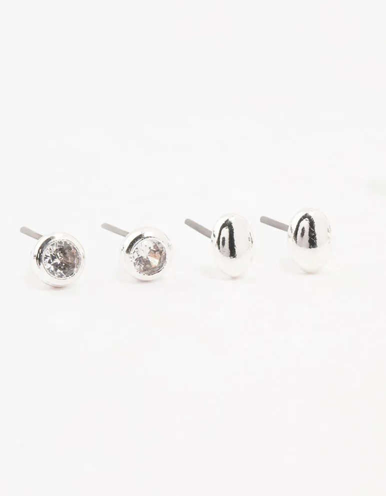 Silver Mixed Simple Stud & Hoop Earrings 3-Pack