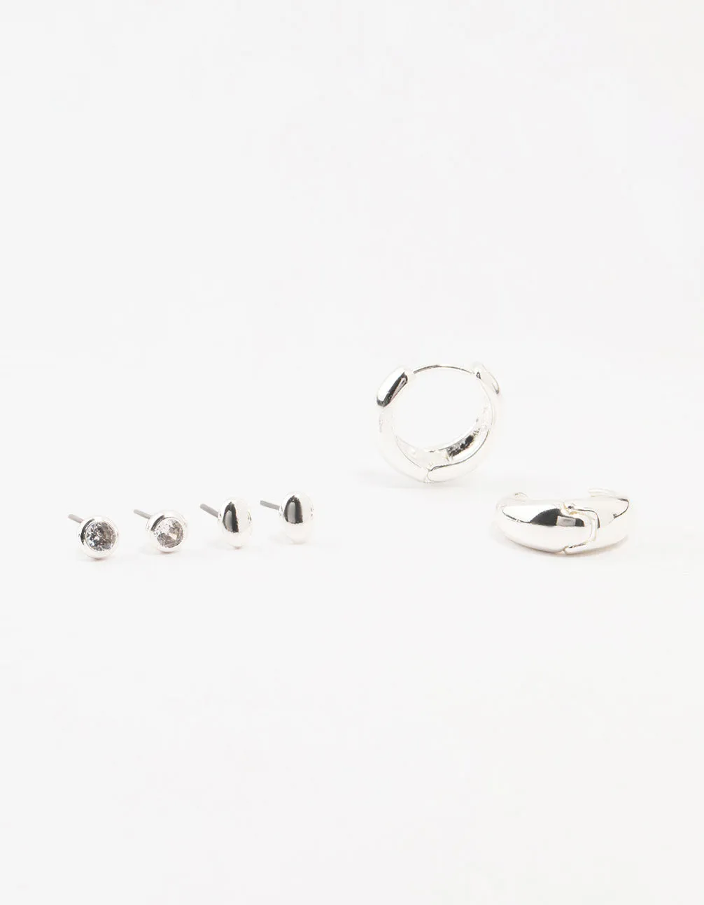 Silver Mixed Simple Stud & Hoop Earrings 3-Pack