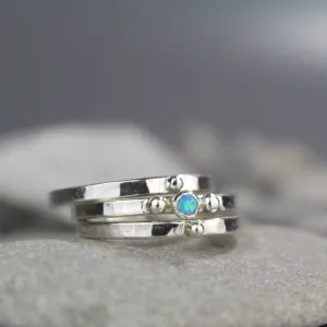 Silver Opal Stacking Rings Set