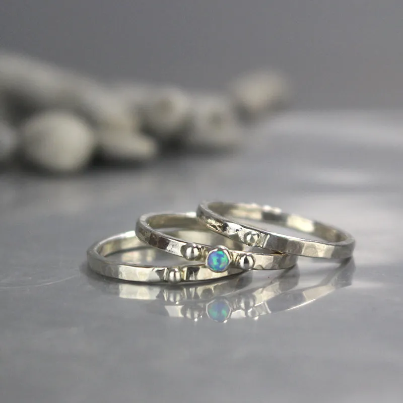 Silver Opal Stacking Rings Set