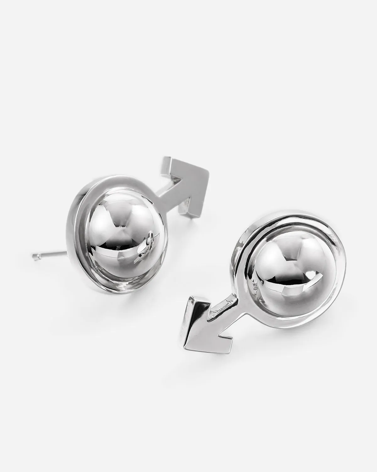 Silver Orb Mars Symbol Earrings