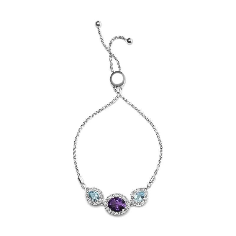 Silver Oval Amethyst and Pear Blue Topaz with Diamond