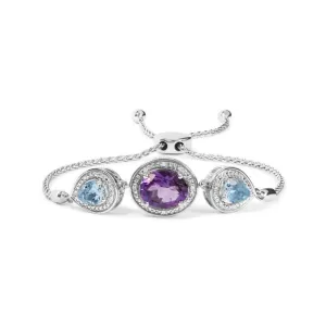 Silver Oval Amethyst and Pear Blue Topaz with Diamond