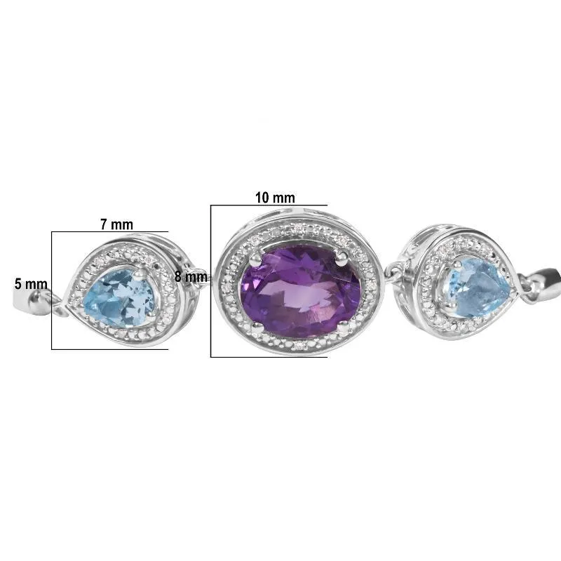 Silver Oval Amethyst and Pear Blue Topaz with Diamond