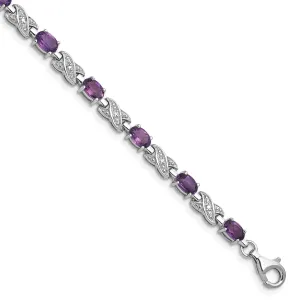 Silver Oval Cut Amethyst Gemstone Bracelet