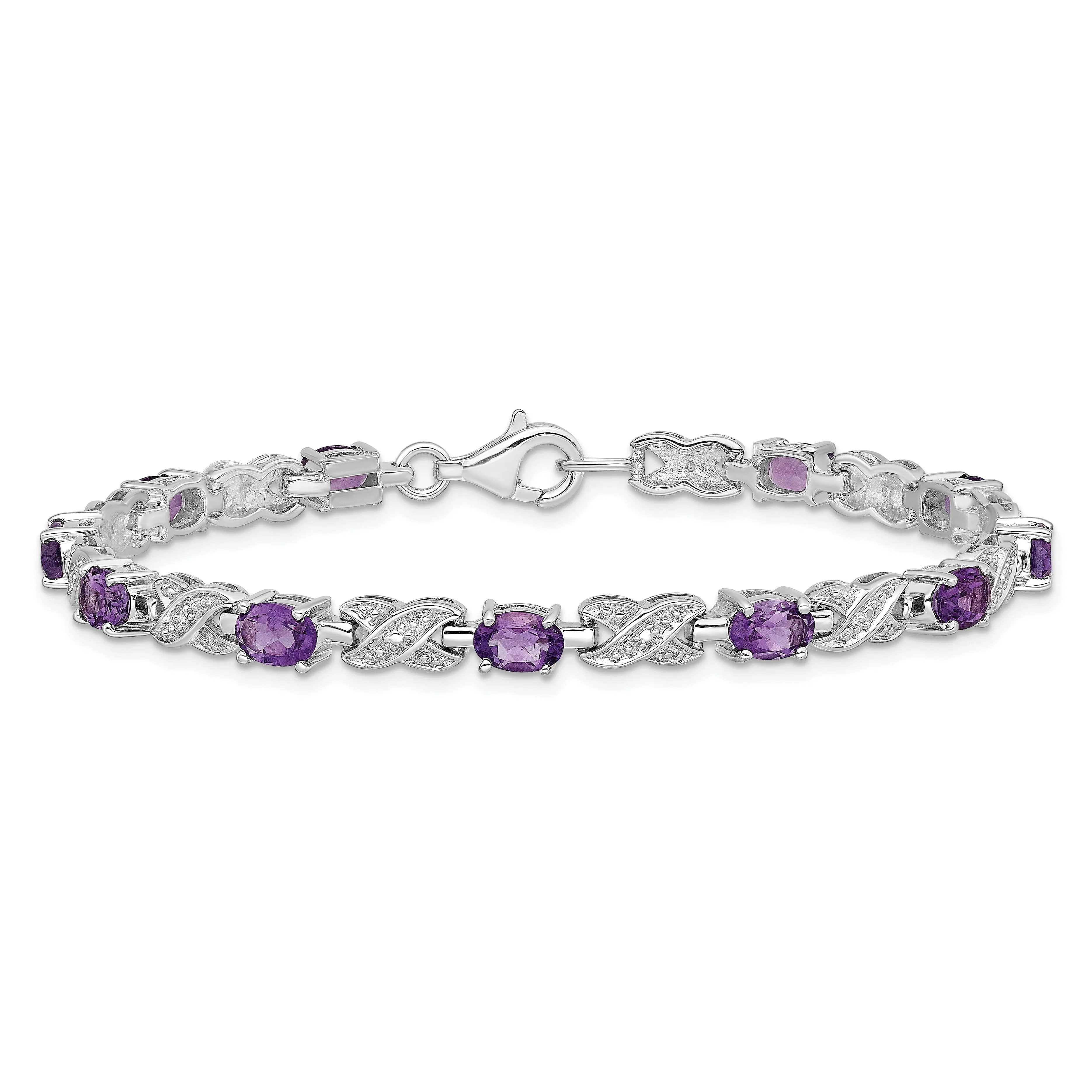 Silver Oval Cut Amethyst Gemstone Bracelet