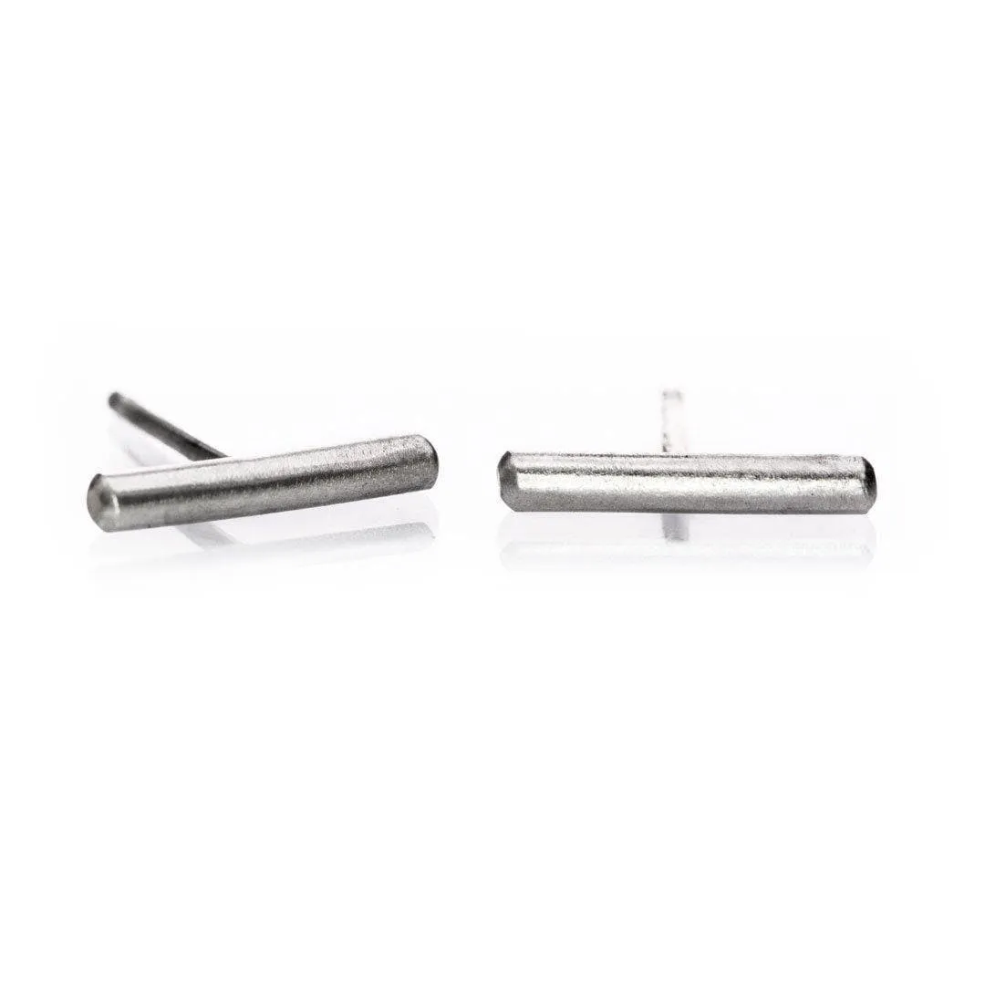 Simple Satin-brushed Sterling Silver Bar Studs Earrings, Ready to Ship