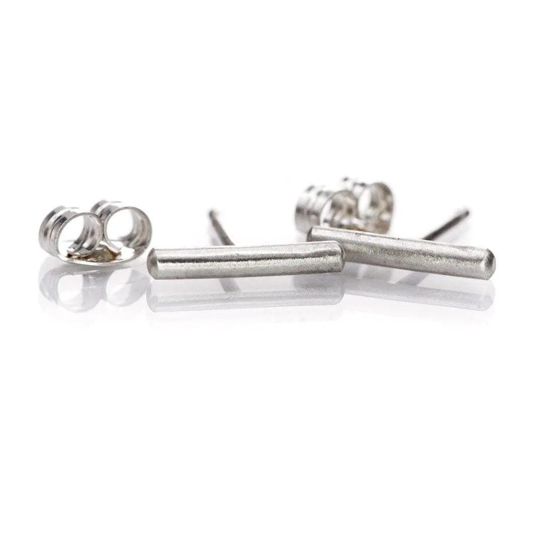 Simple Satin-brushed Sterling Silver Bar Studs Earrings, Ready to Ship