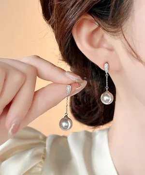 Skinny Silk Copper Alloy Pearl Tassel Stud Earrings RB020