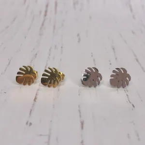 Stainless Steel Earrings - Monstera