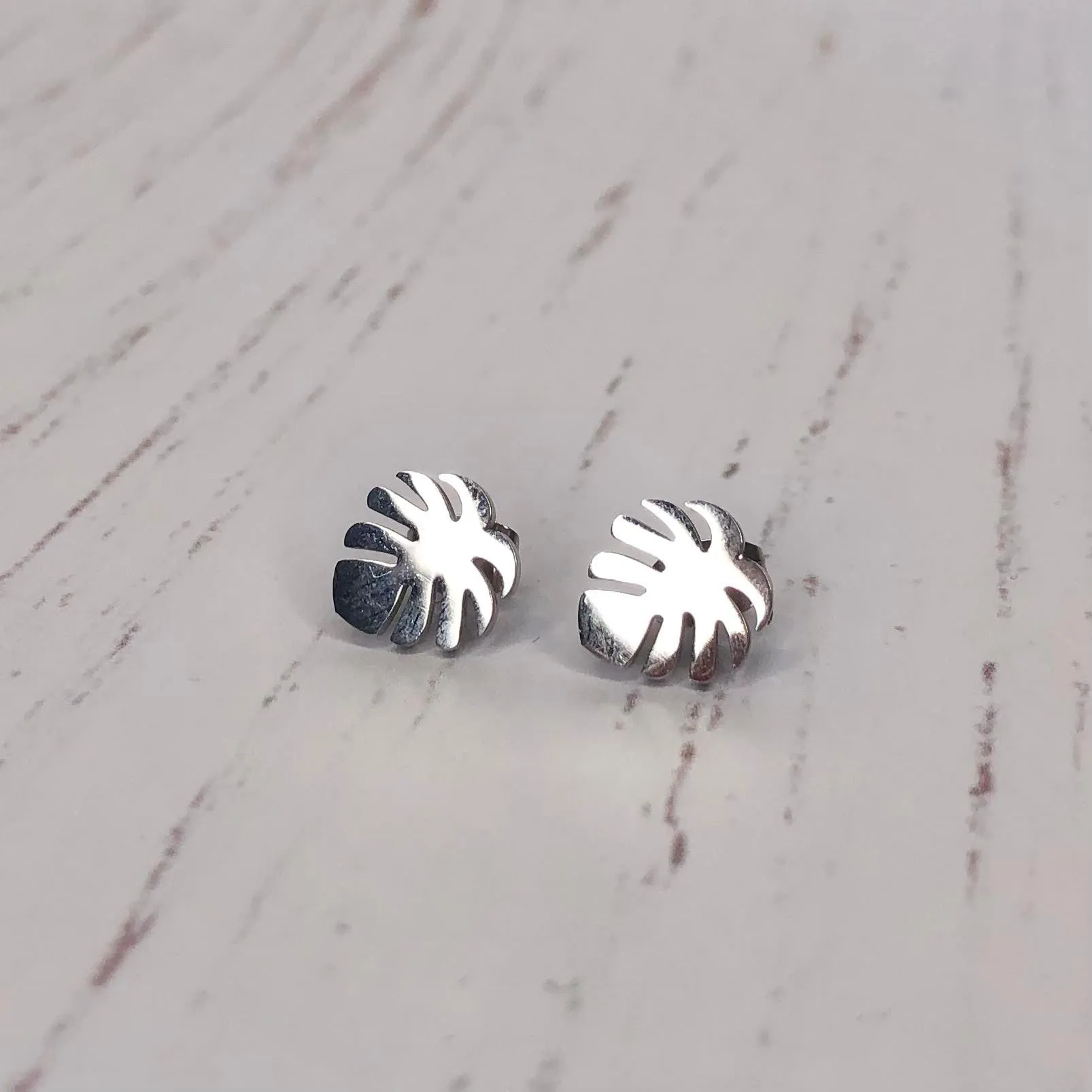 Stainless Steel Earrings - Monstera