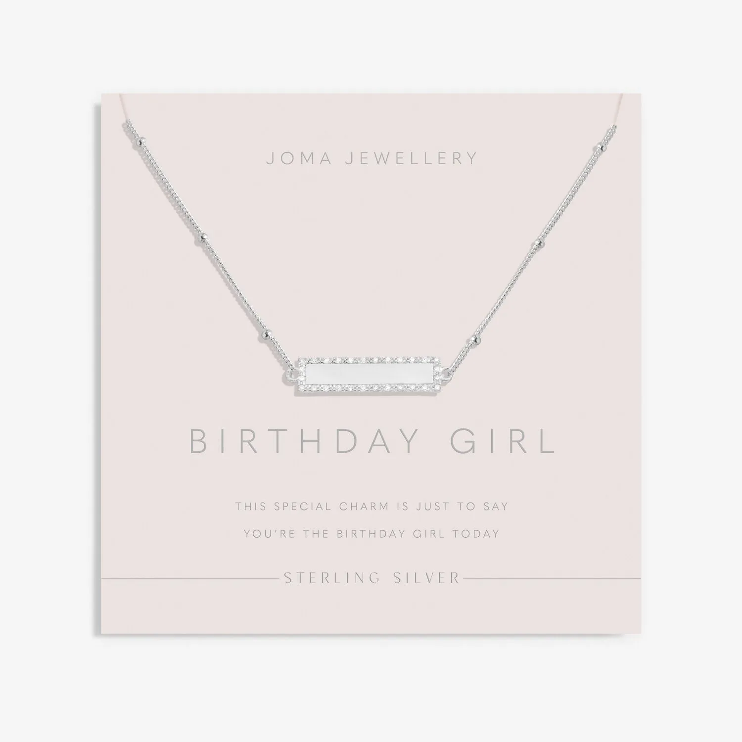 Sterling Silver Birthday Girl Pave Bar Necklace JJS0058