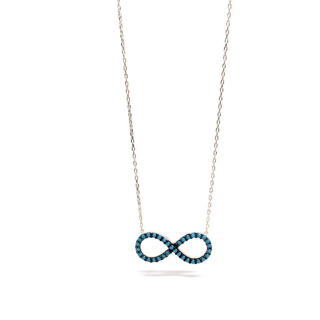 Sterling Silver Blue infinity figure Necklace (Rose Gold & Silver)