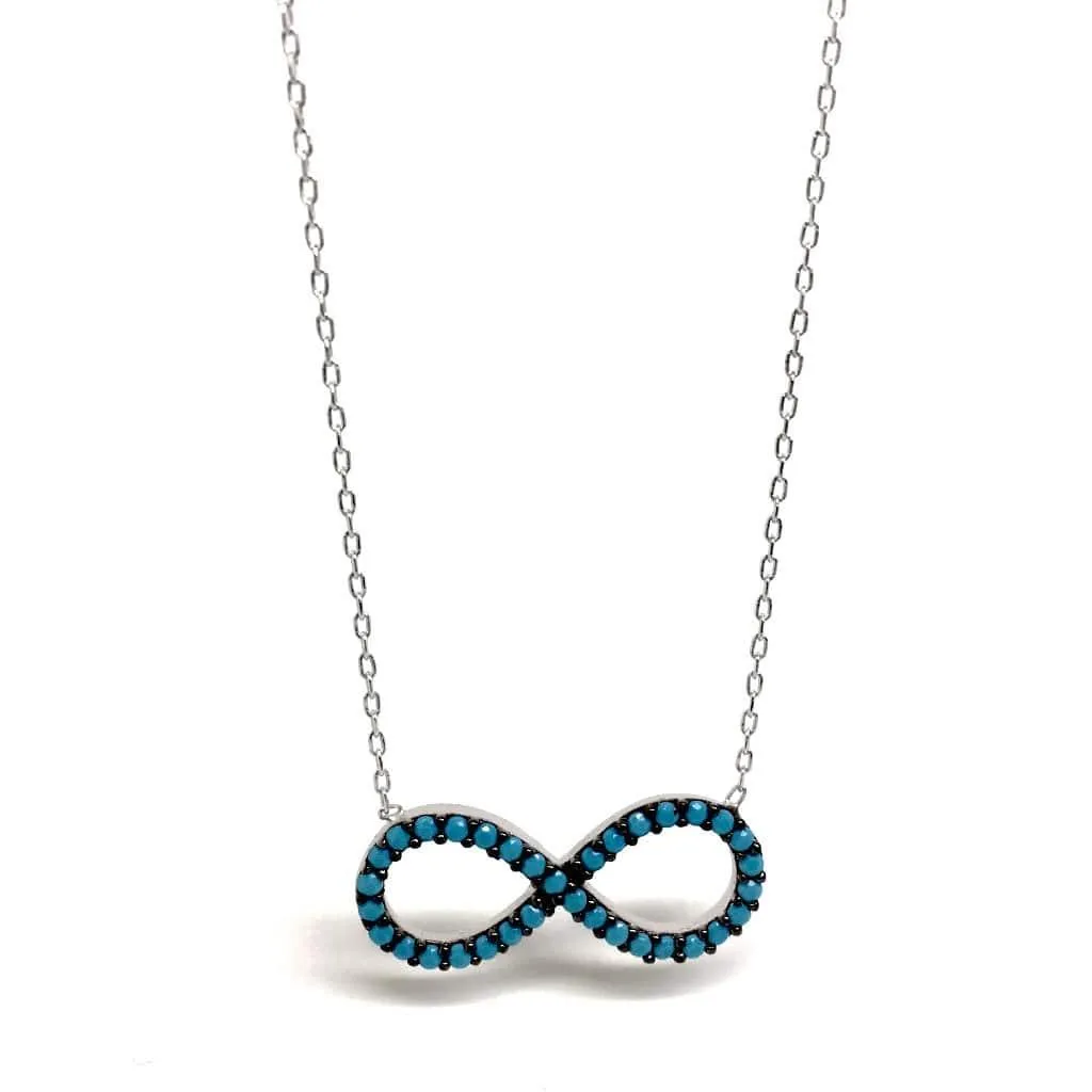 Sterling Silver Blue infinity figure Necklace (Rose Gold & Silver)