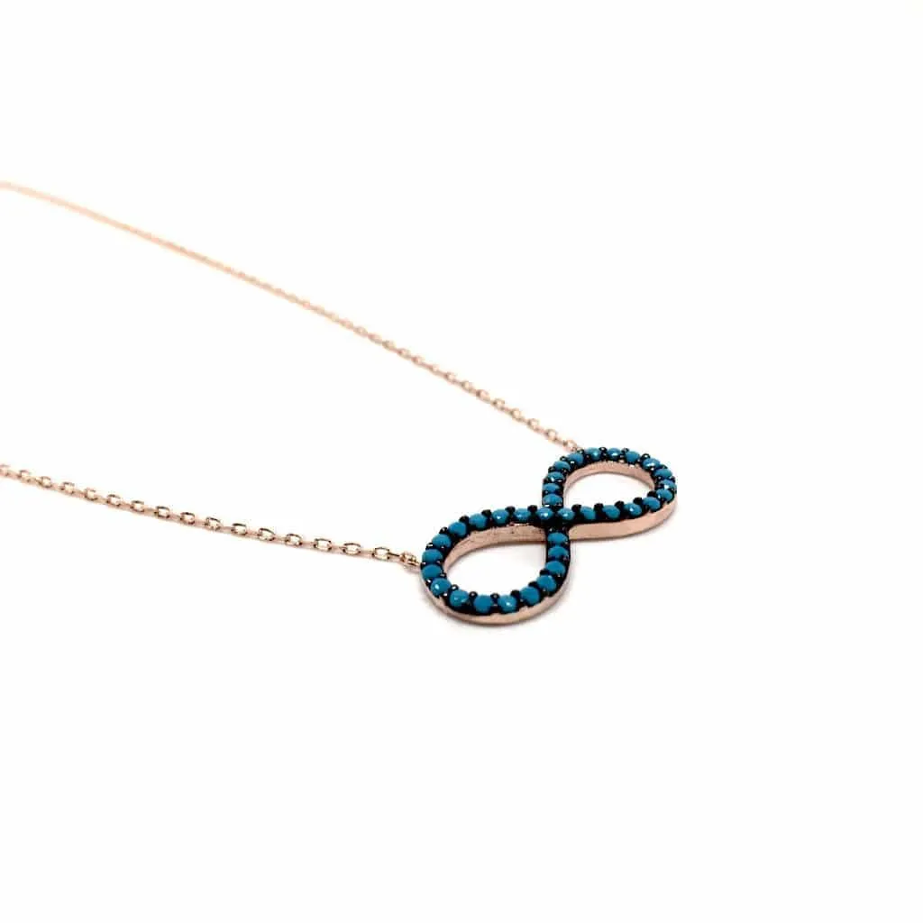 Sterling Silver Blue infinity figure Necklace (Rose Gold & Silver)