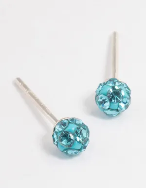 Sterling Silver Blue Pave Ball Stud Earrings