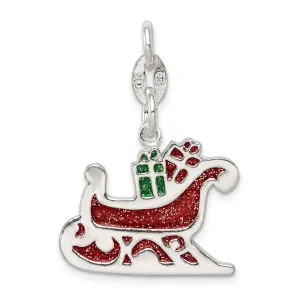 Sterling Silver Enameled Santa's Sled Pendant