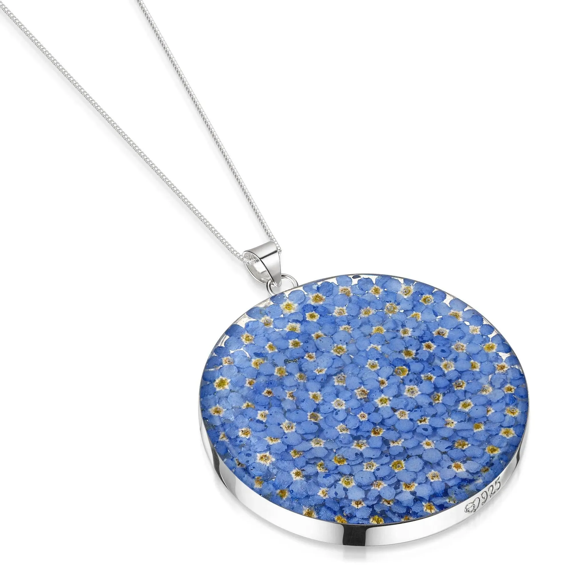 Sterling Silver Forget-Me-Not Full Moon Pendant Necklace