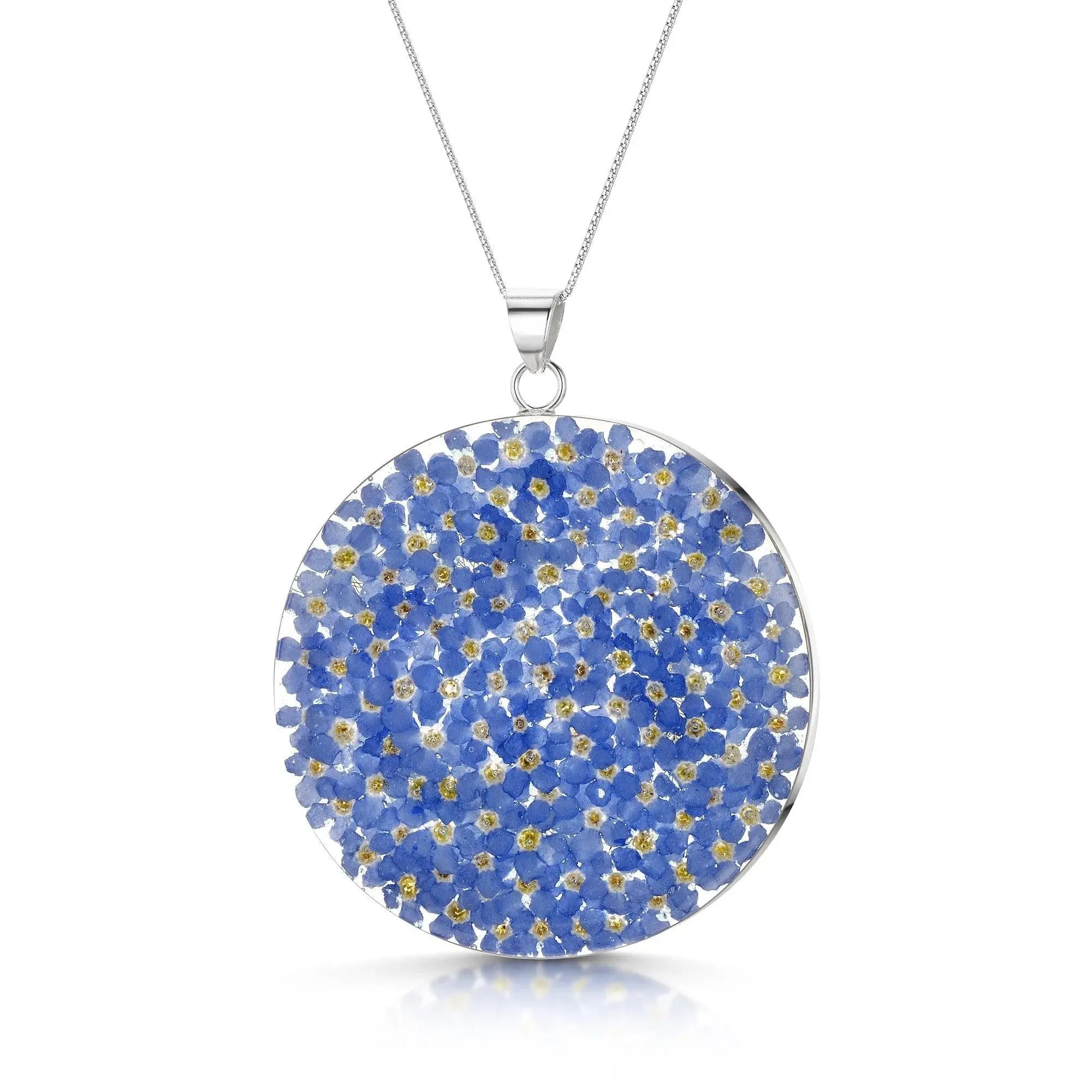 Sterling Silver Forget-Me-Not Full Moon Pendant Necklace