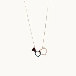 Sterling Silver Rose Gold Triple Heart Cubic Zirconia Pendant Necklace